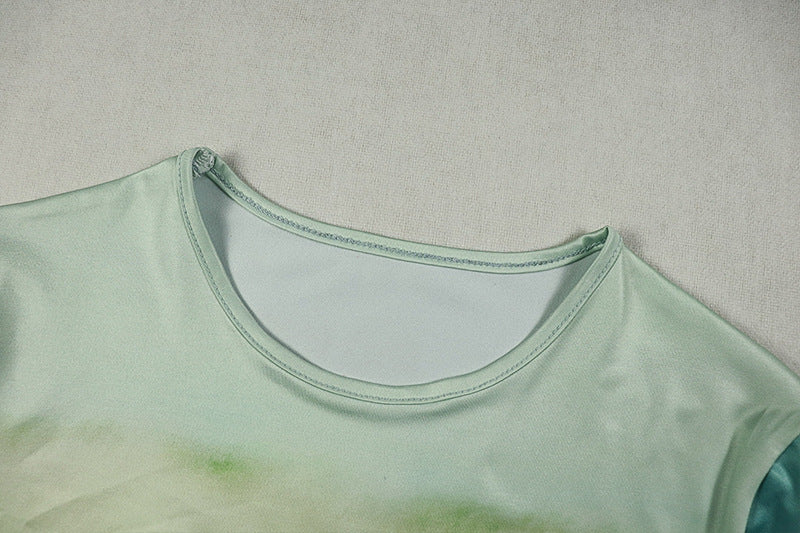 Career Women's Print Pleated Waist Tie Slim Fit Bodycon Round Neck Long-Sleeve Dress 12