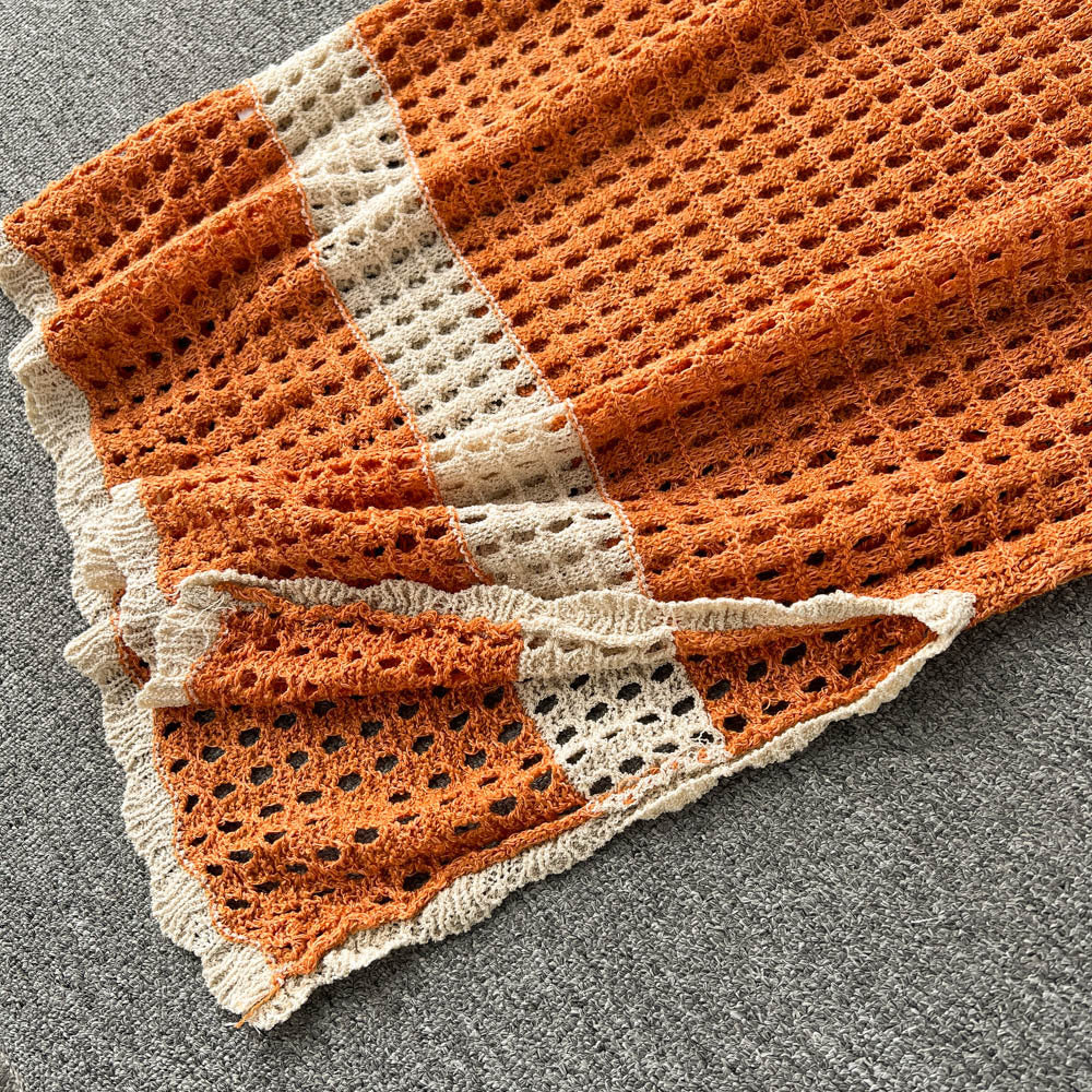 Spring/Summer Holidays Set for Women Turndown Collar Short-Sleeve Loose Top + Slit Skirt Two-Piece Set 22