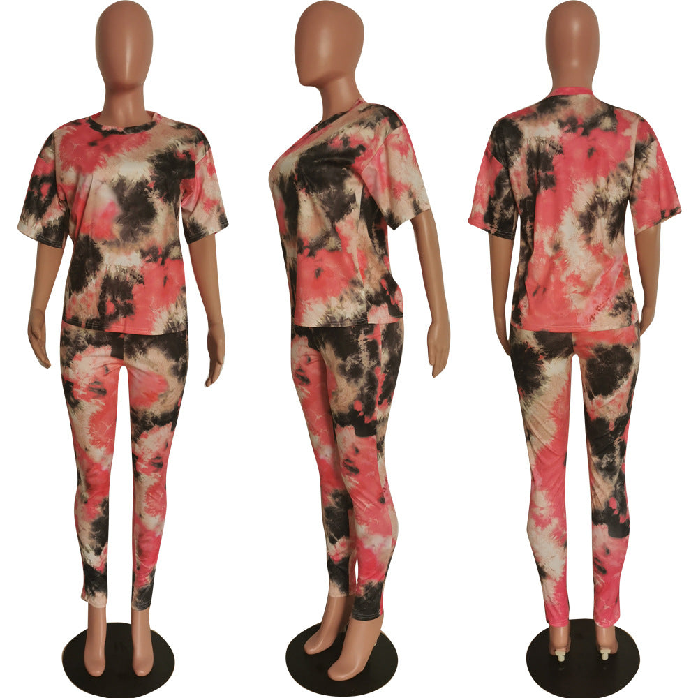 Women's Fashionable casual printed loose T-shirt and trousers two-piece set 5