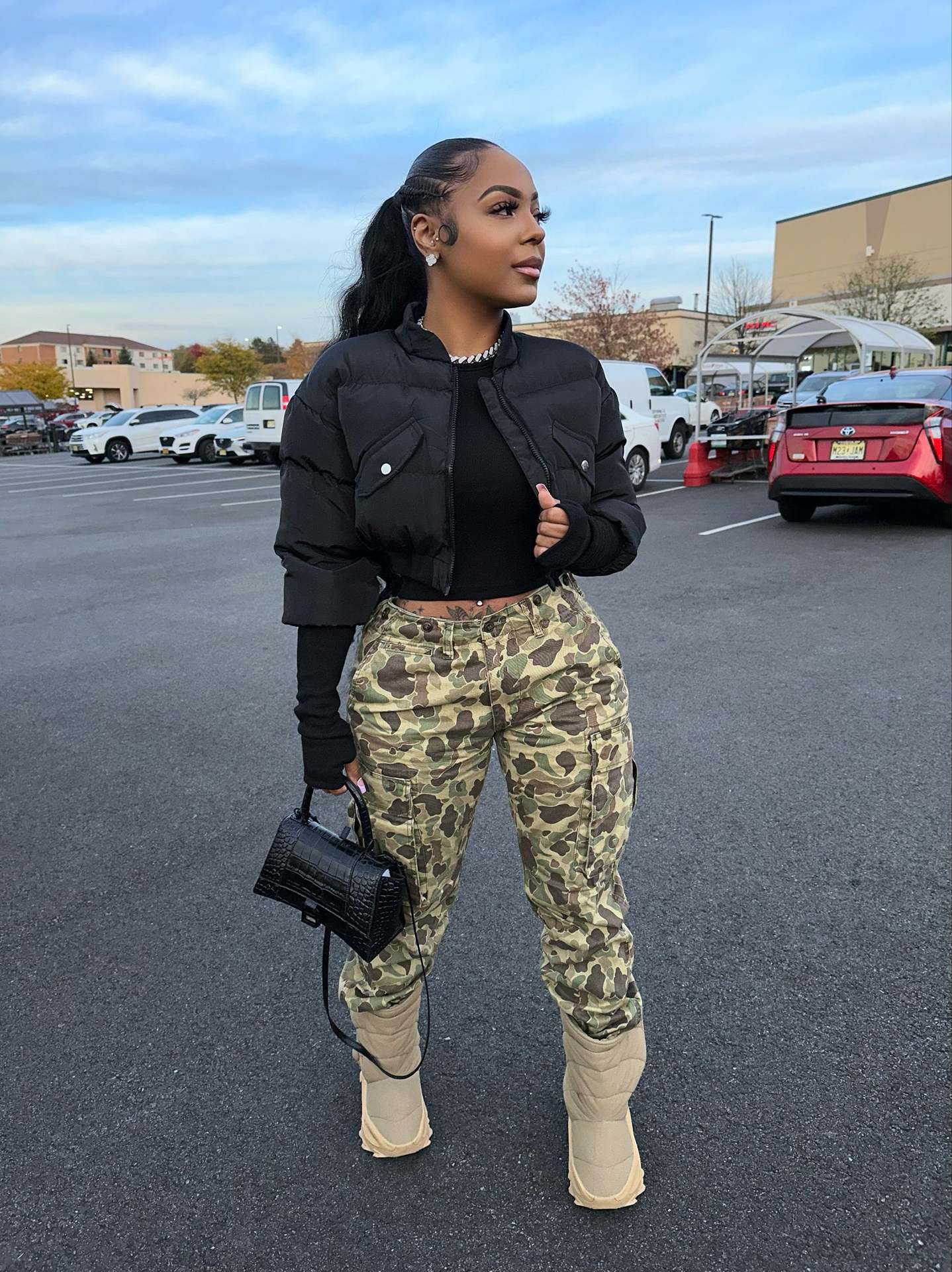 Women Winter Stand Collar Crop Padded Jacket 8