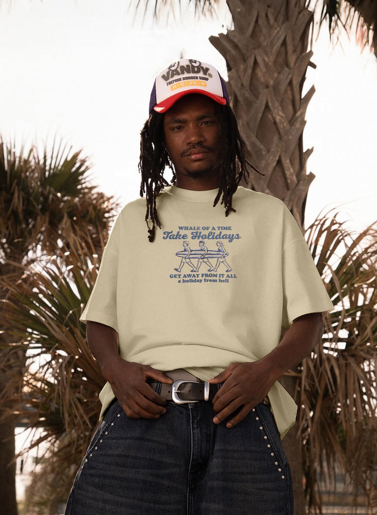 Men Summer Holidays Print American Street Round Neck Short Sleeve Top