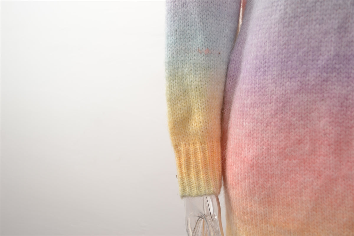 Winter Sweater Rainbow Tie Dye Plus Size Cardigan Women's Knitting Shirt Jacket 15