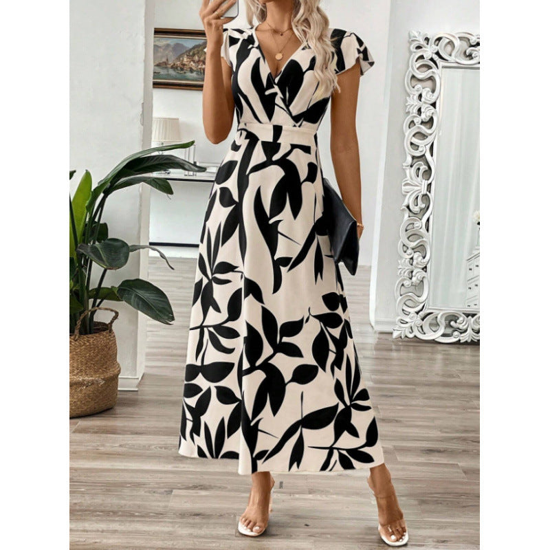Women Summer Printed V-Neck Dress 5