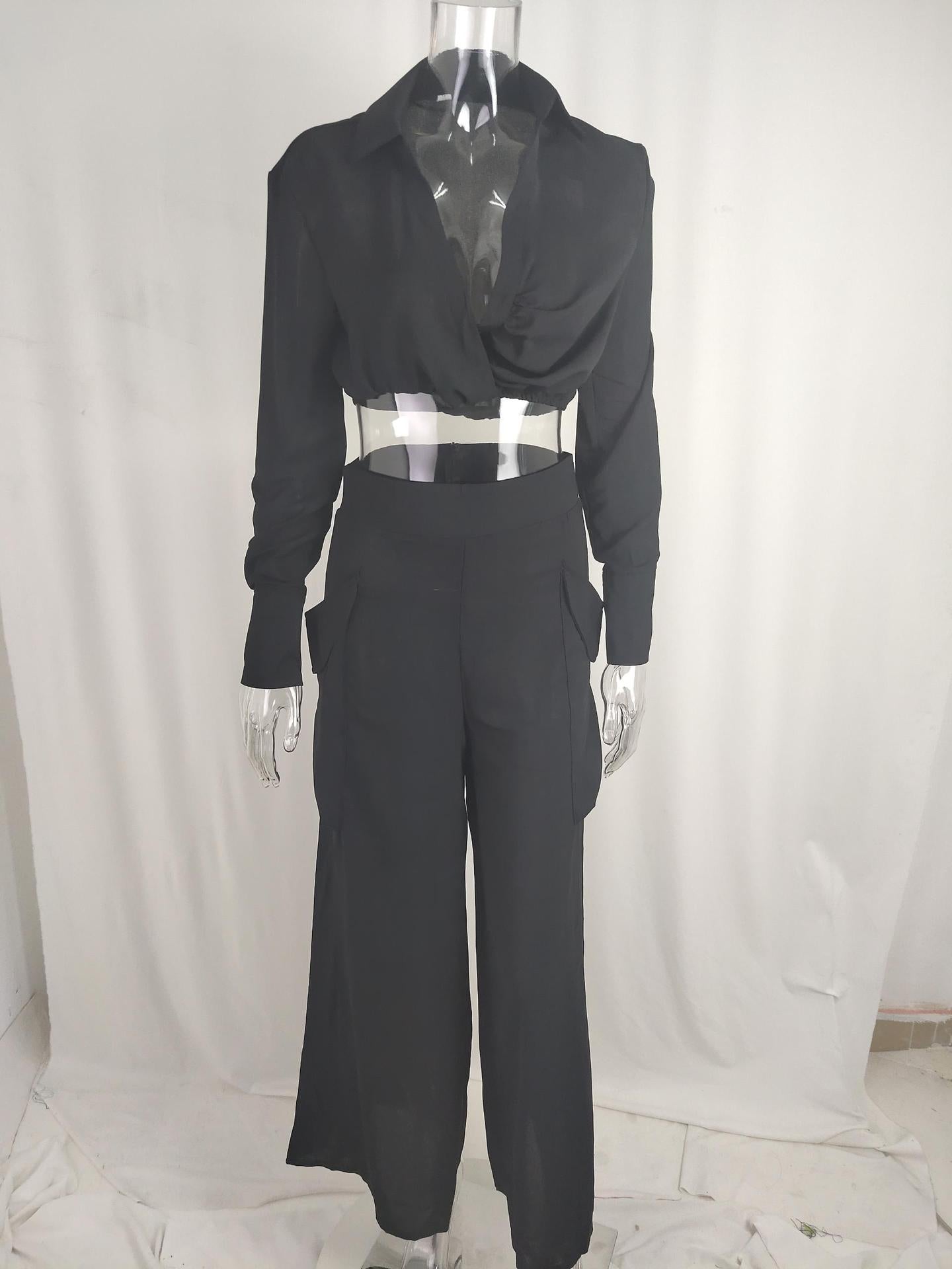 Fall Winter Women's Solid Chic Career Loose Pocket Fashion Casual Suit 20