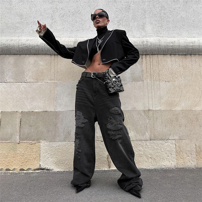 Fall Women's Fashionable Irregular Slim Fit Turndown Collar Jacket 5