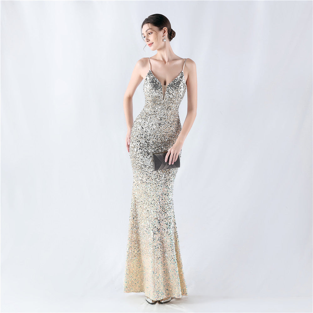 Gradient Sequins Sexy Strap Evening Dress 9