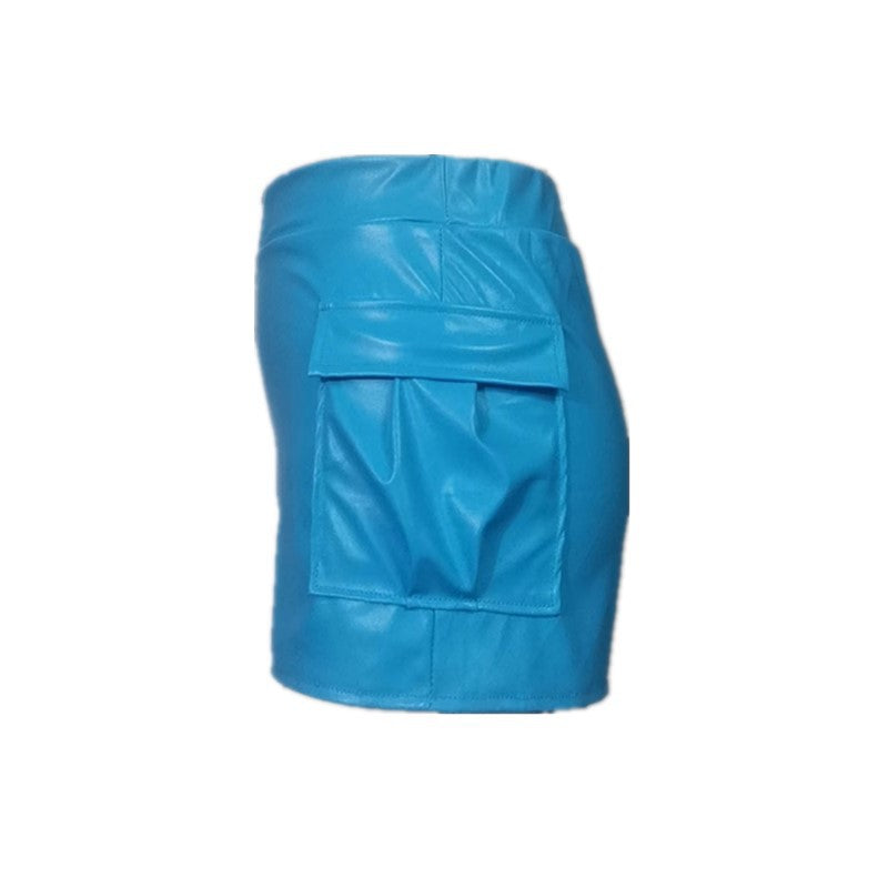 Women Stretch Pu Leather Shorts 15