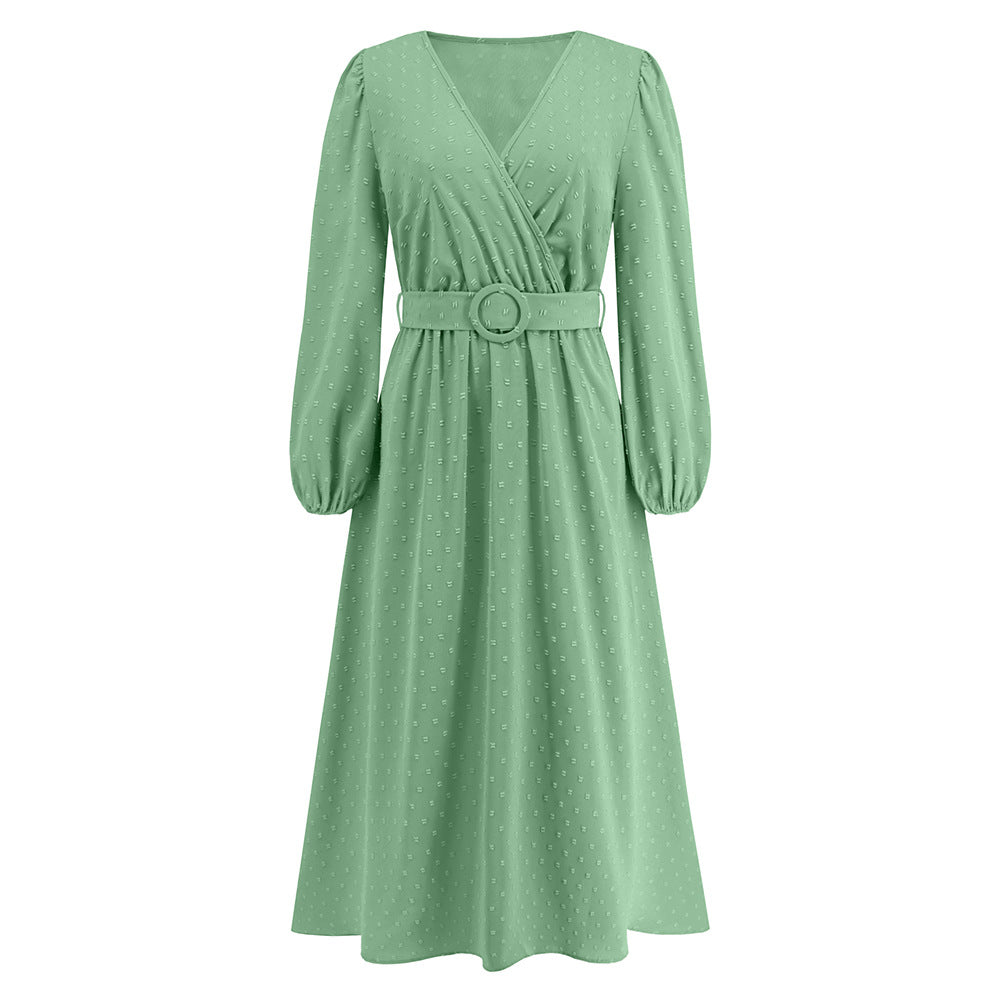 Women v-neck long sleeve jacquard dress 8