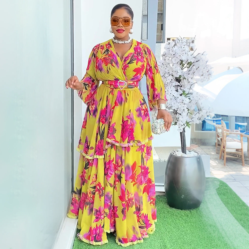 Plus Size  African Women's Floral Print Long Dress