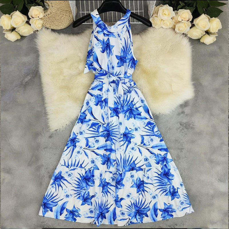 Women Spring Print Round Neck Sleeveless Dress 6