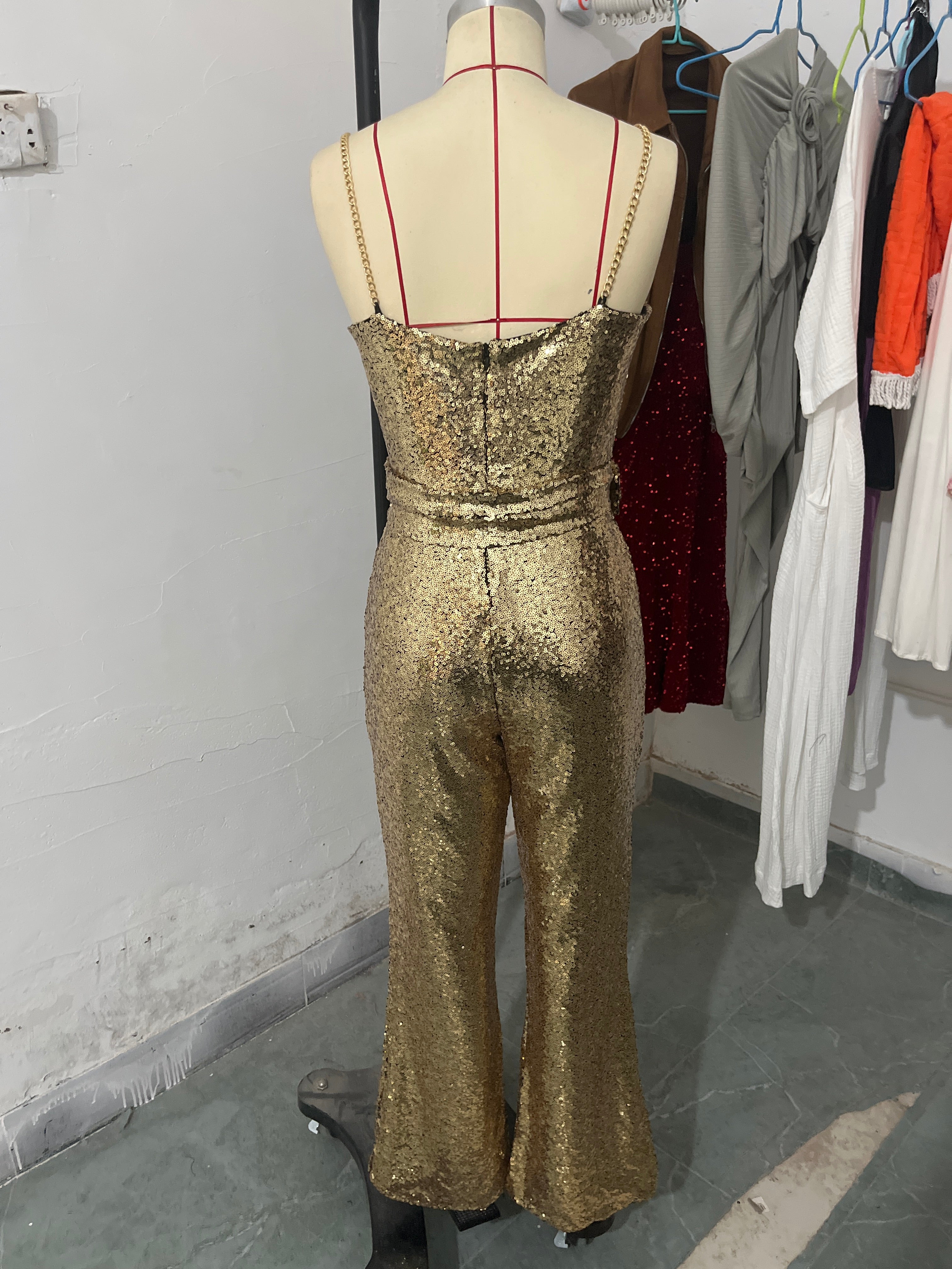 Spring And Winter Fashion Sexy Chain Belt Sequin Jumpsuit 5