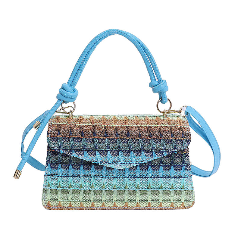 Women straw woven contrast striped shoulder crossbody handbag 12