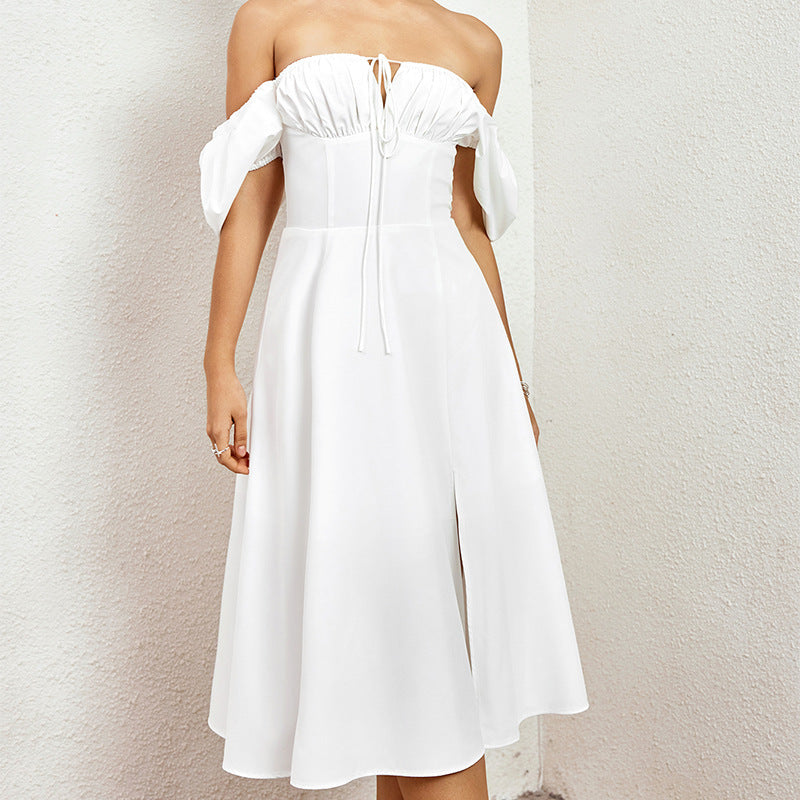 Low Back Lace Up Square Neck Off Shoulder Midi Dress 7