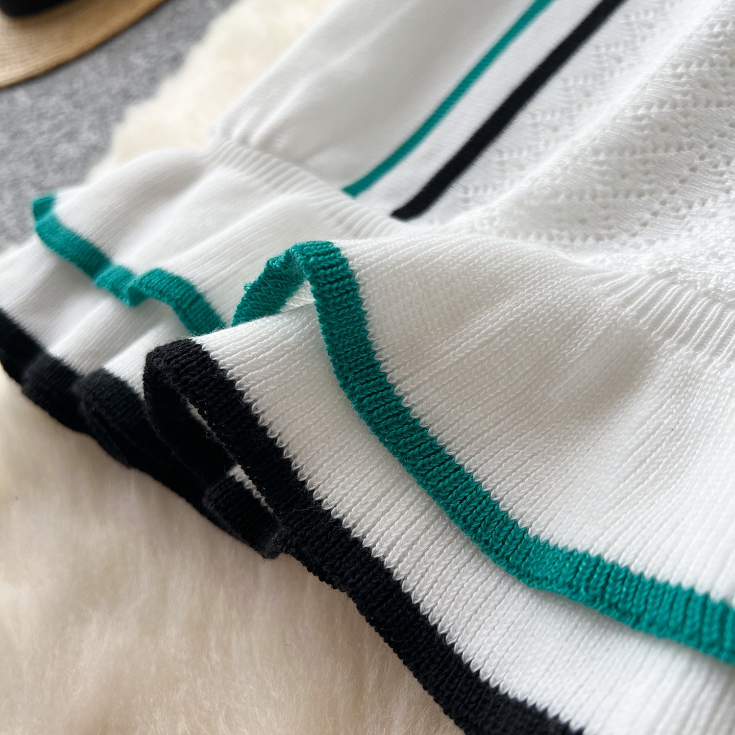 Women's Turndown Collar Contrast Slim Waist Slim Fit Ruffles Knitting Dress 14