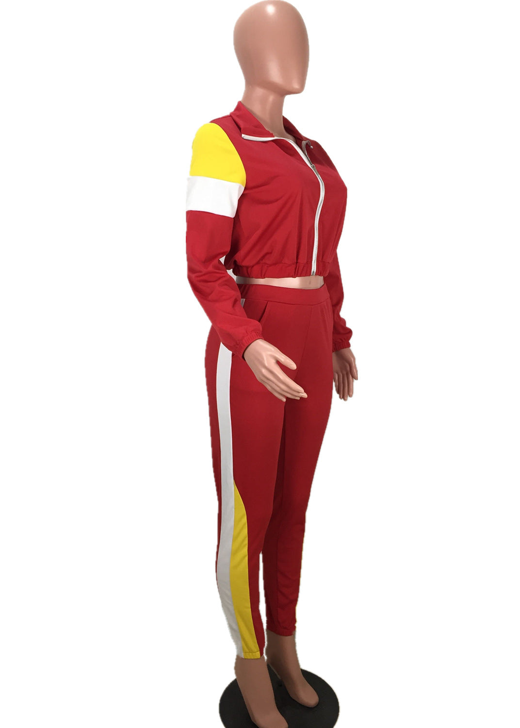 Women's Patchwork Sport Contrast Casual Tracksuit Two Piece Set 29