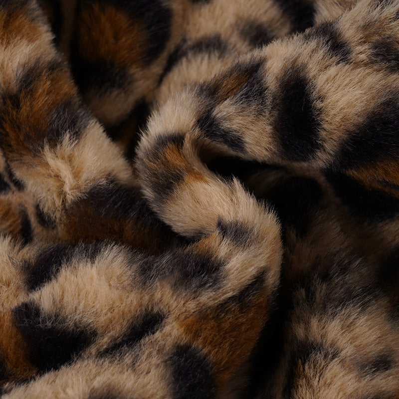 Women Leopard Print Off-Shoulder Long-Sleeved T-Shirt and Furry Shorts Two-Piece Set 36