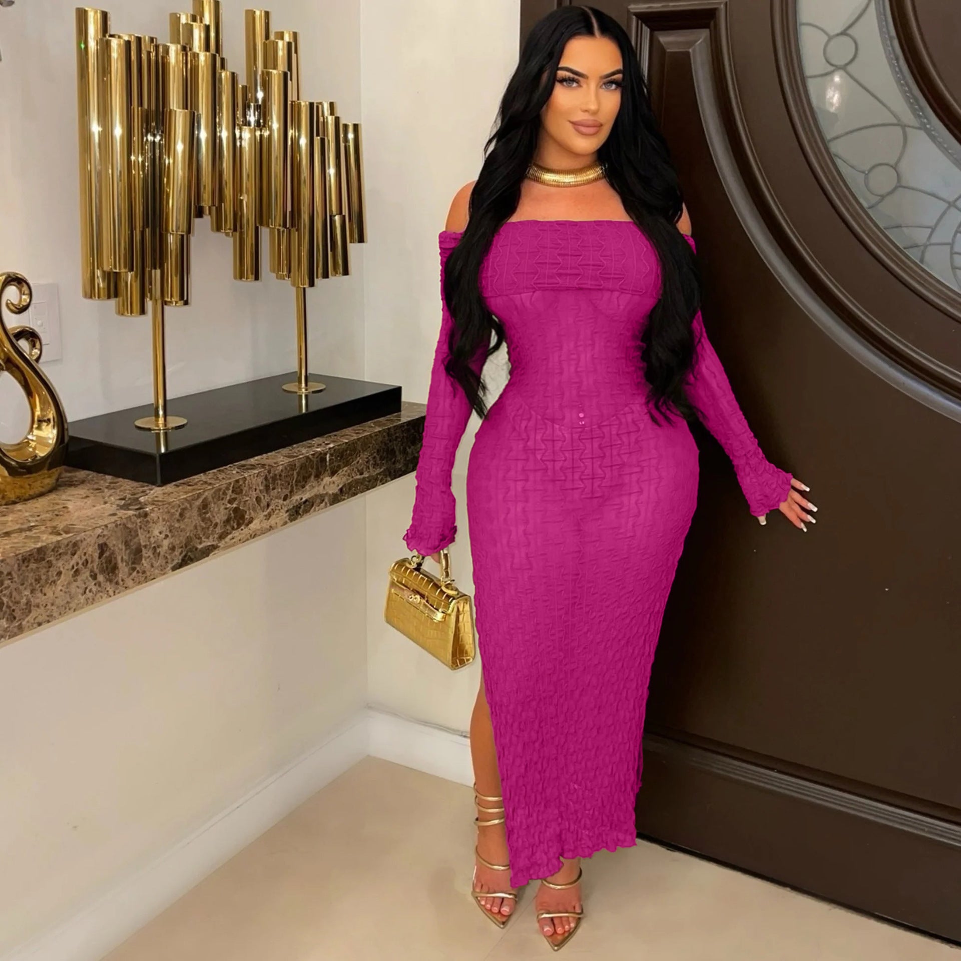 Summer Off Shoulder Slit Slim Sexy See-Through Dress With Underwear 5