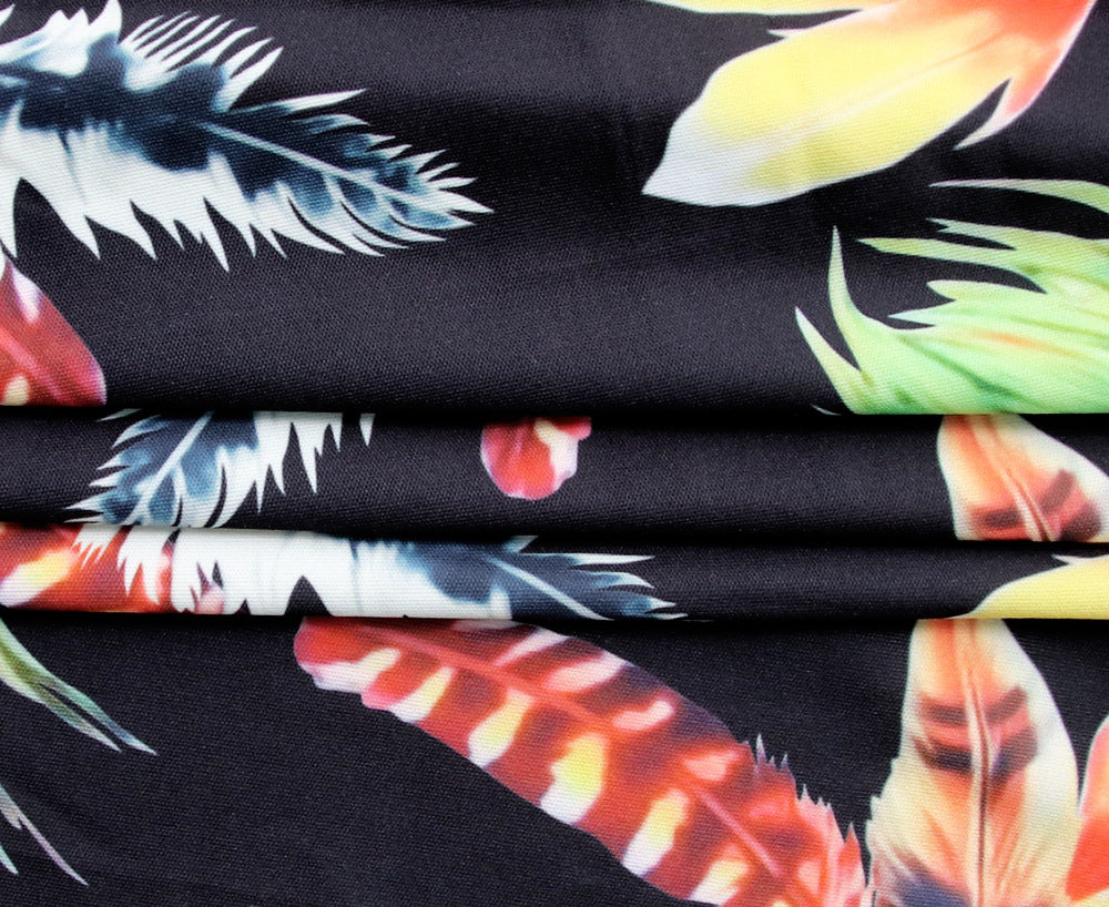 Plus Size Women Feather Print Sexy Slit Dress 26