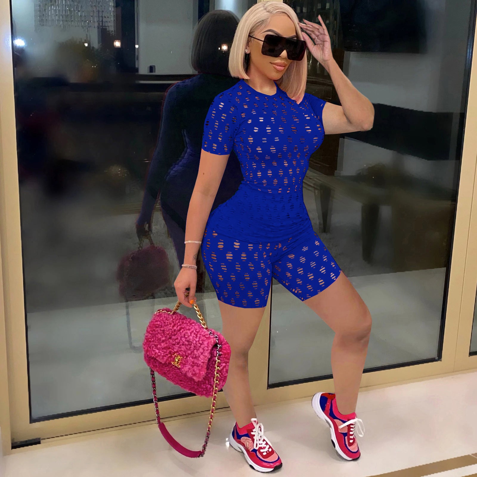 Women Street Style Ripped Sweatpants Two-Piece Set 4