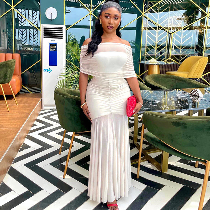 Women off-shoulder pleated off shoulder strapless dress 3