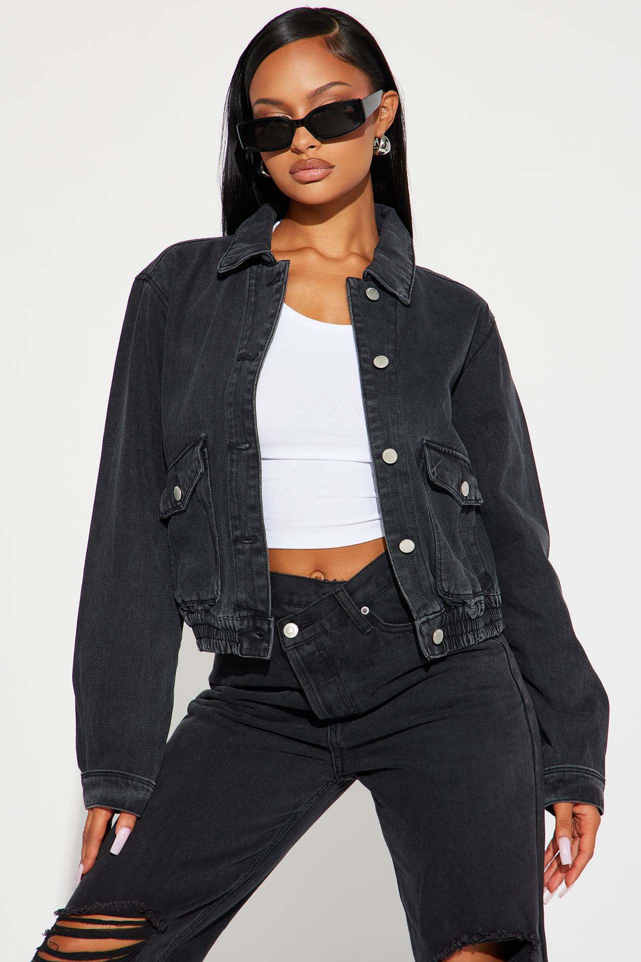 Women Elastic Waist Denim Jacket 3