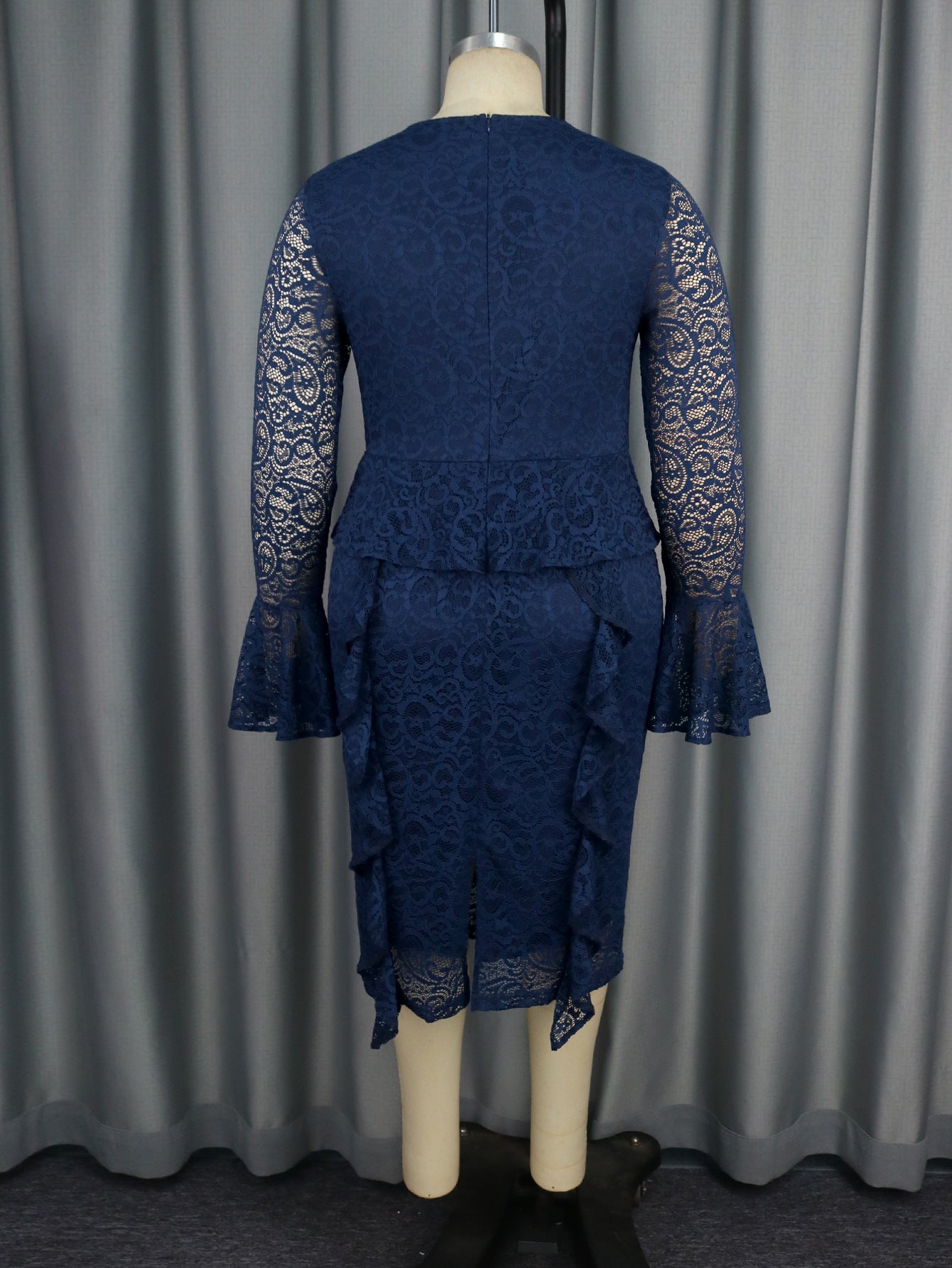 Plus Size Women Elegant Lace Formal Party Bell Bottom Sleeve Dress 7