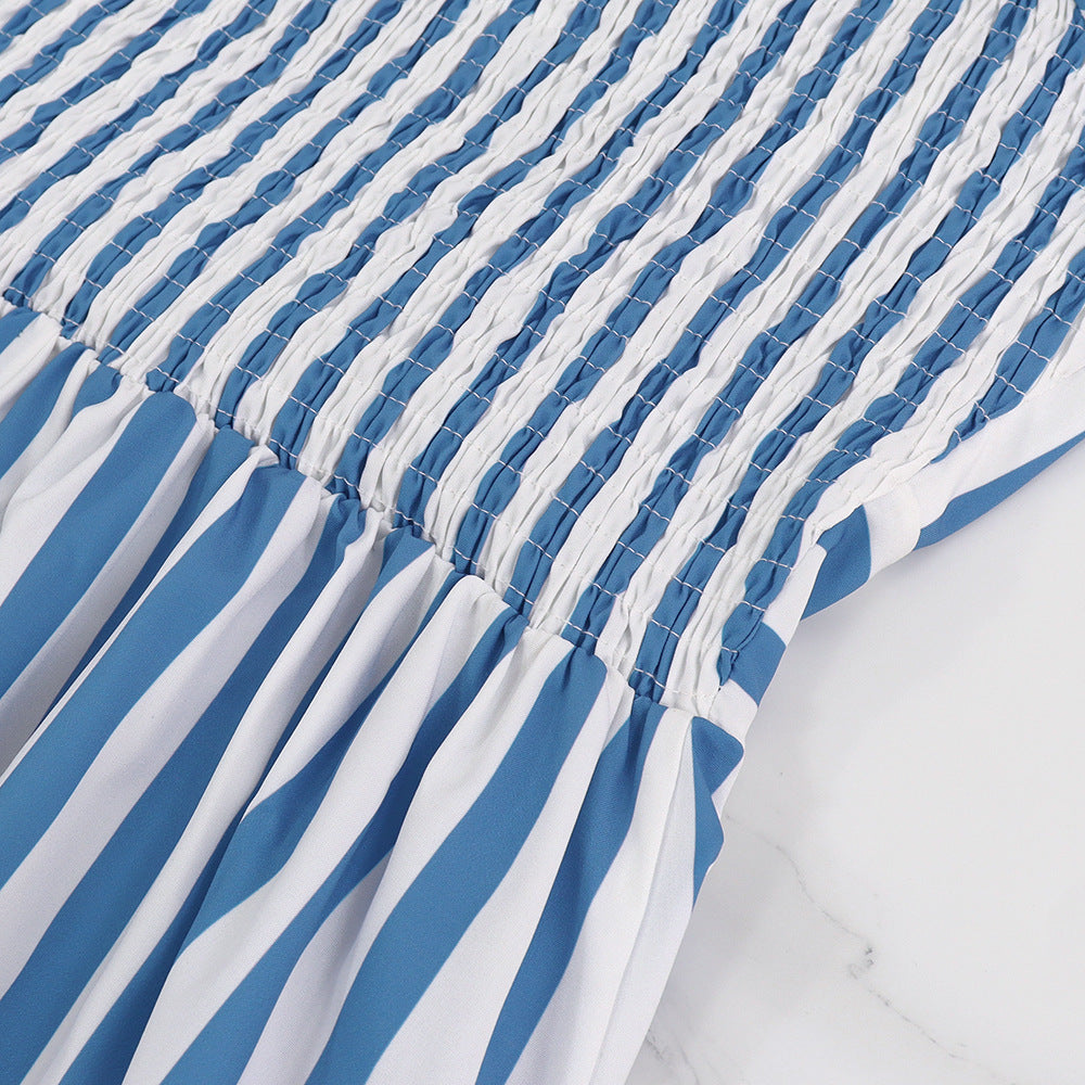 Printed V-Neck Pleated Summer Dress 8