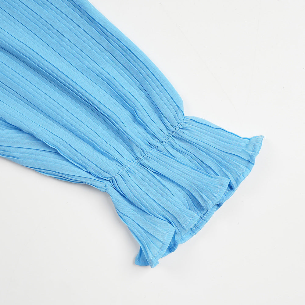 Plus Size African Women ruffle patchwork pleated long-sleeved dress 11