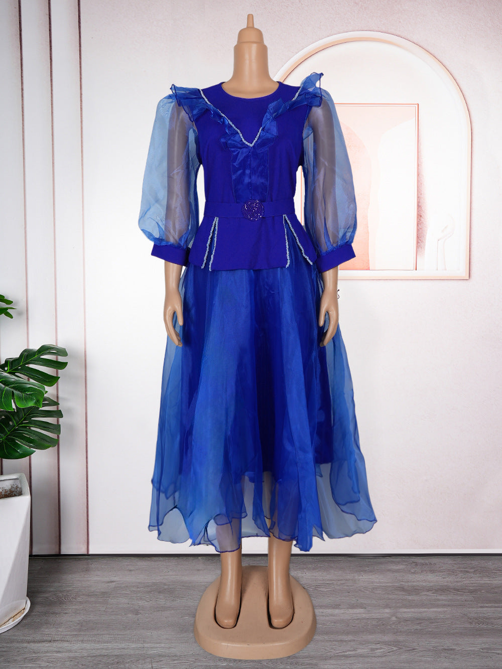 Plus-Size African Women Career Elegant Dress with Belt 9