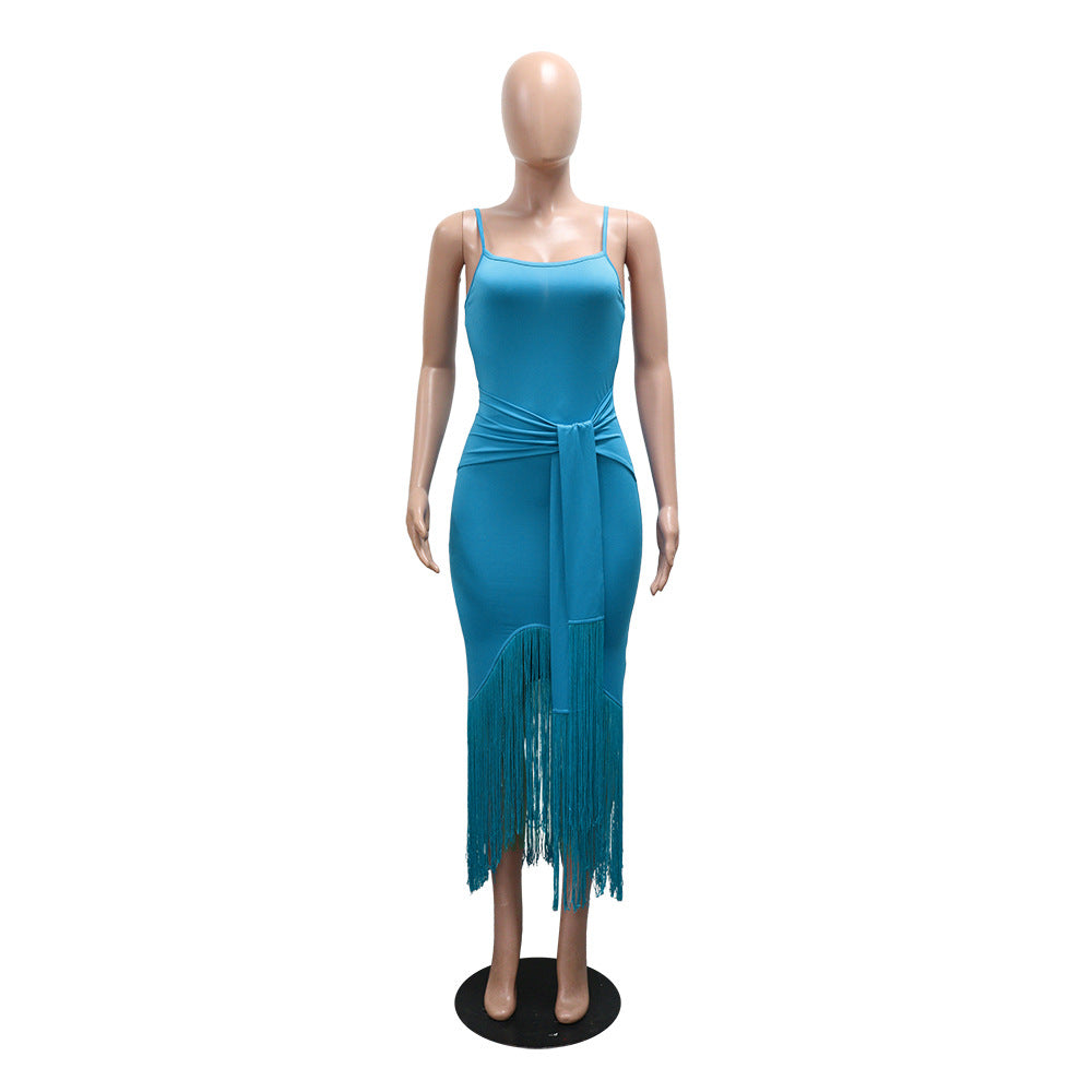 Women Sexy Strappy Tassel Lace-Up Summer Casual Maxi Dress 4