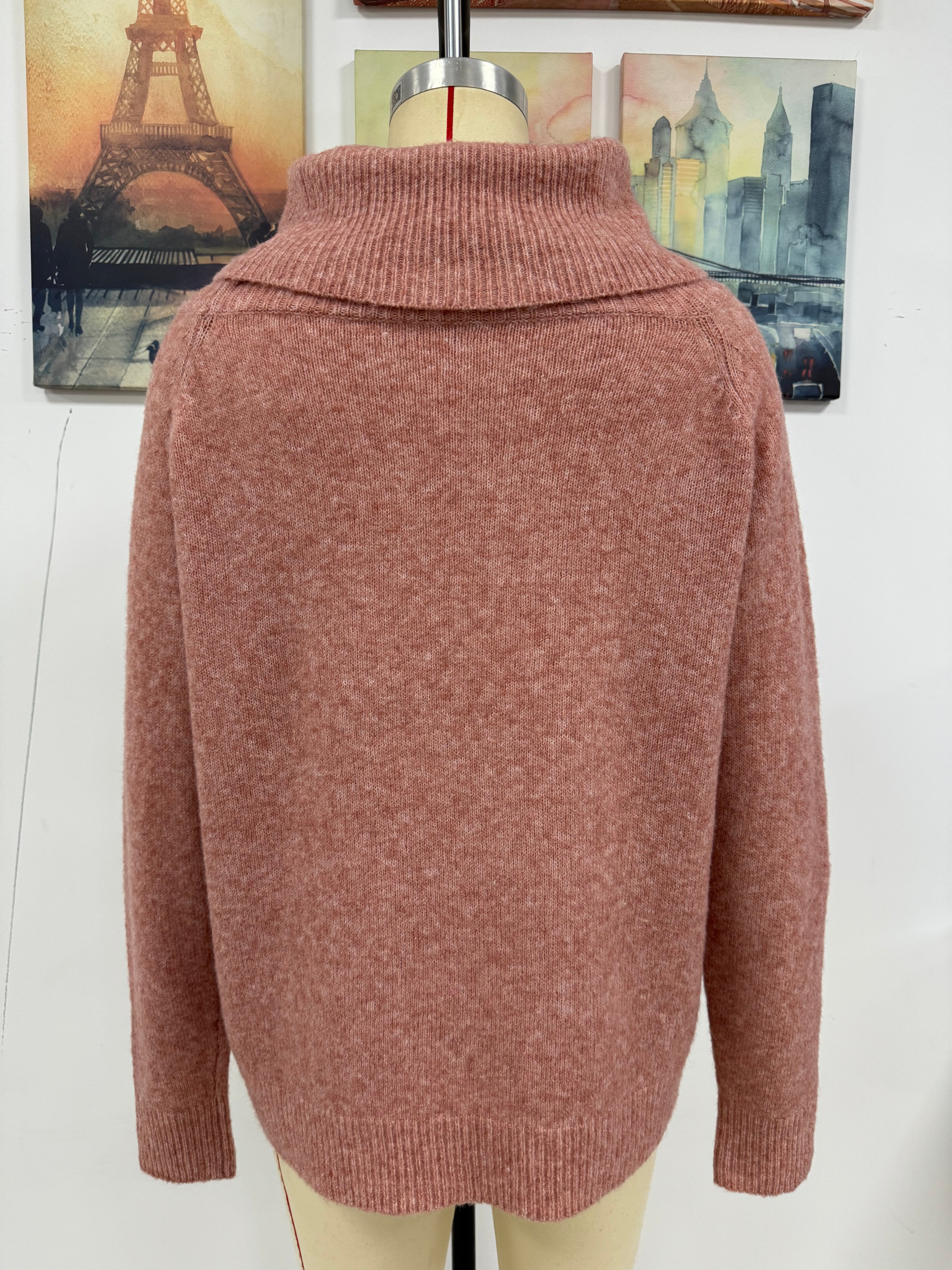 Women Autumn Winter Stacked Collar Solid Color Off Shoulder Loose Sexy Knitting Shirt Long Sleeve Sweater 7