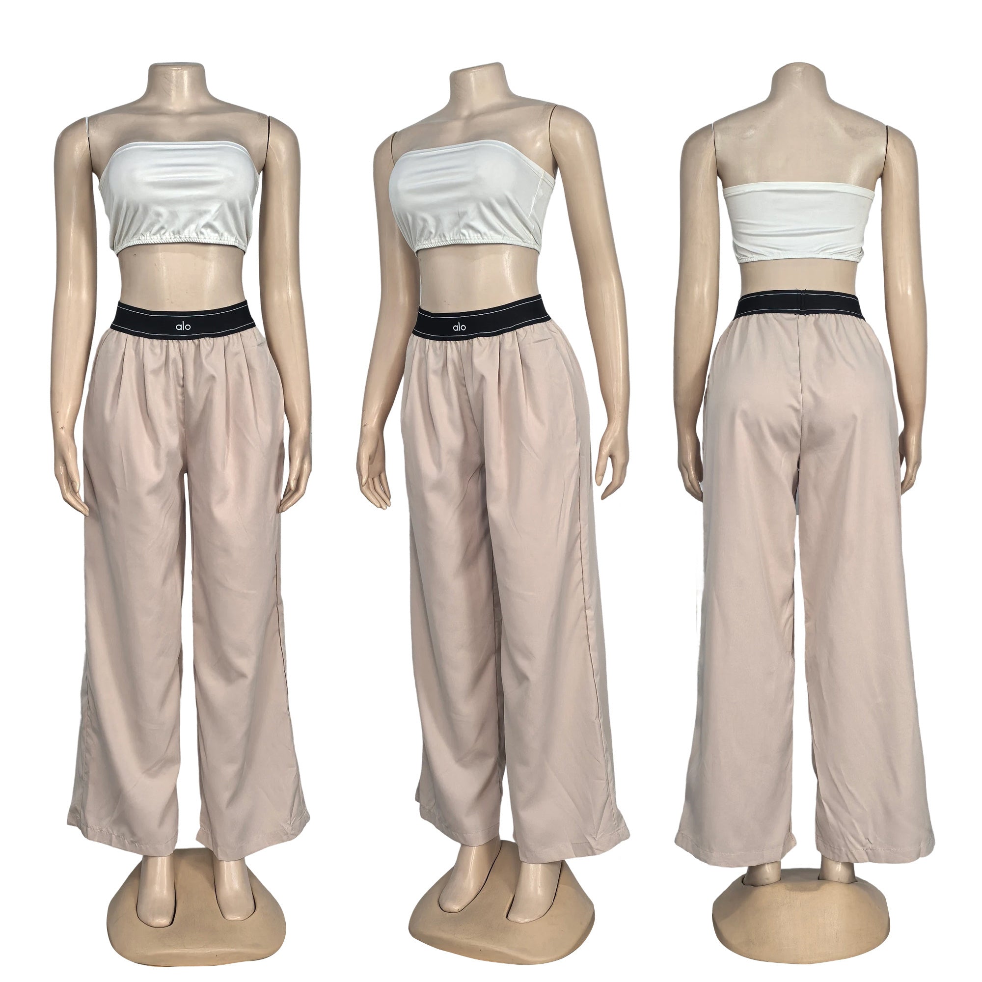 Women's Autumn Winter Casual Straight Loose Wide-Leg Letter  Embroidered Elastic Waist Pants 9