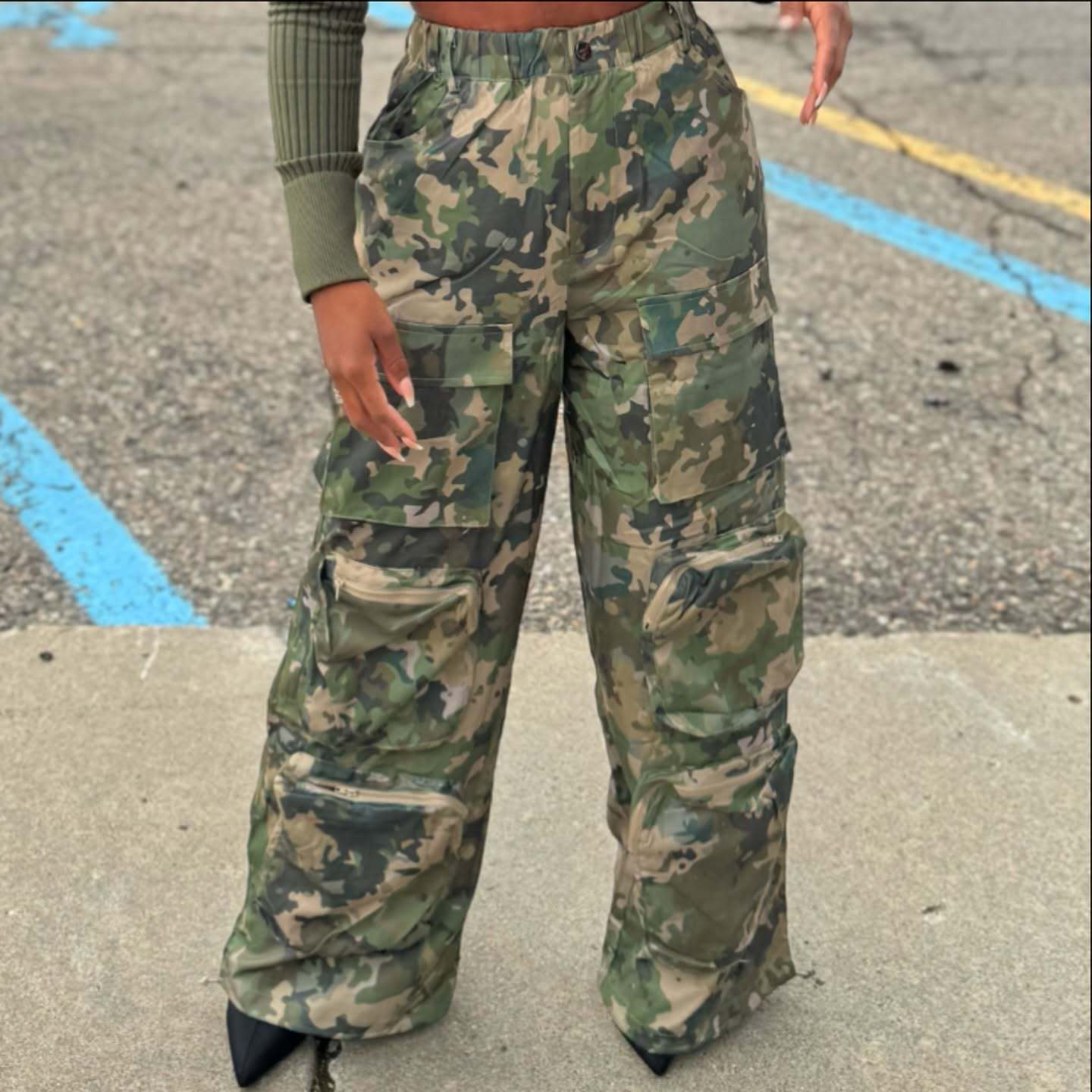 Summer Camouflage Print High-Waist Loose Cargo Pants 3