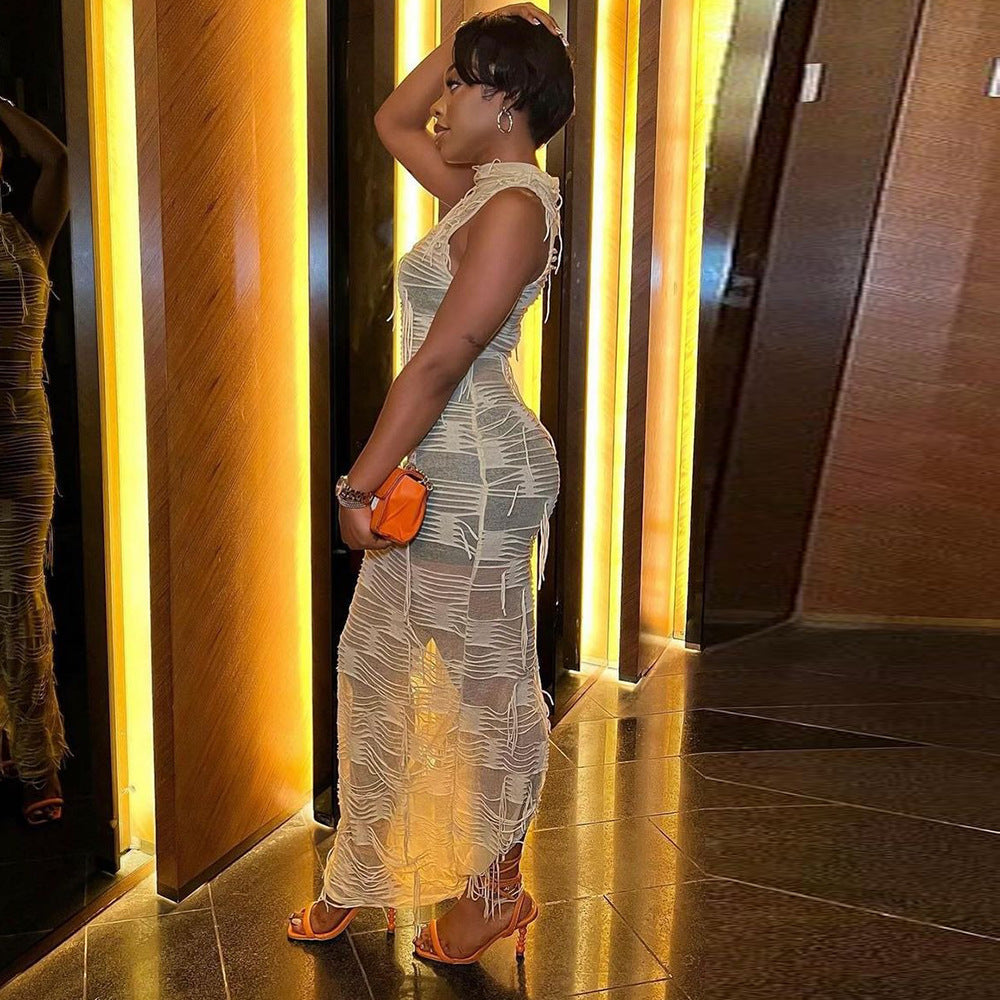 Women Tassel Style Stretch Sleeveless Maxi Dress 4