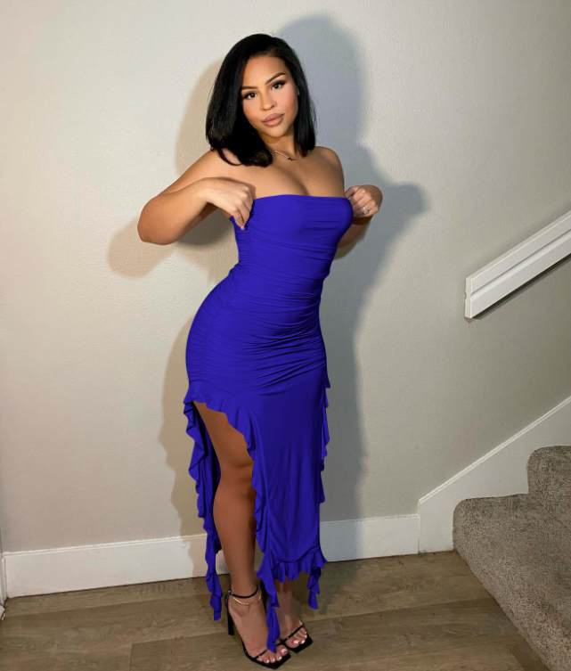 Women's Sexy Strapless Ruffled Slit Dress