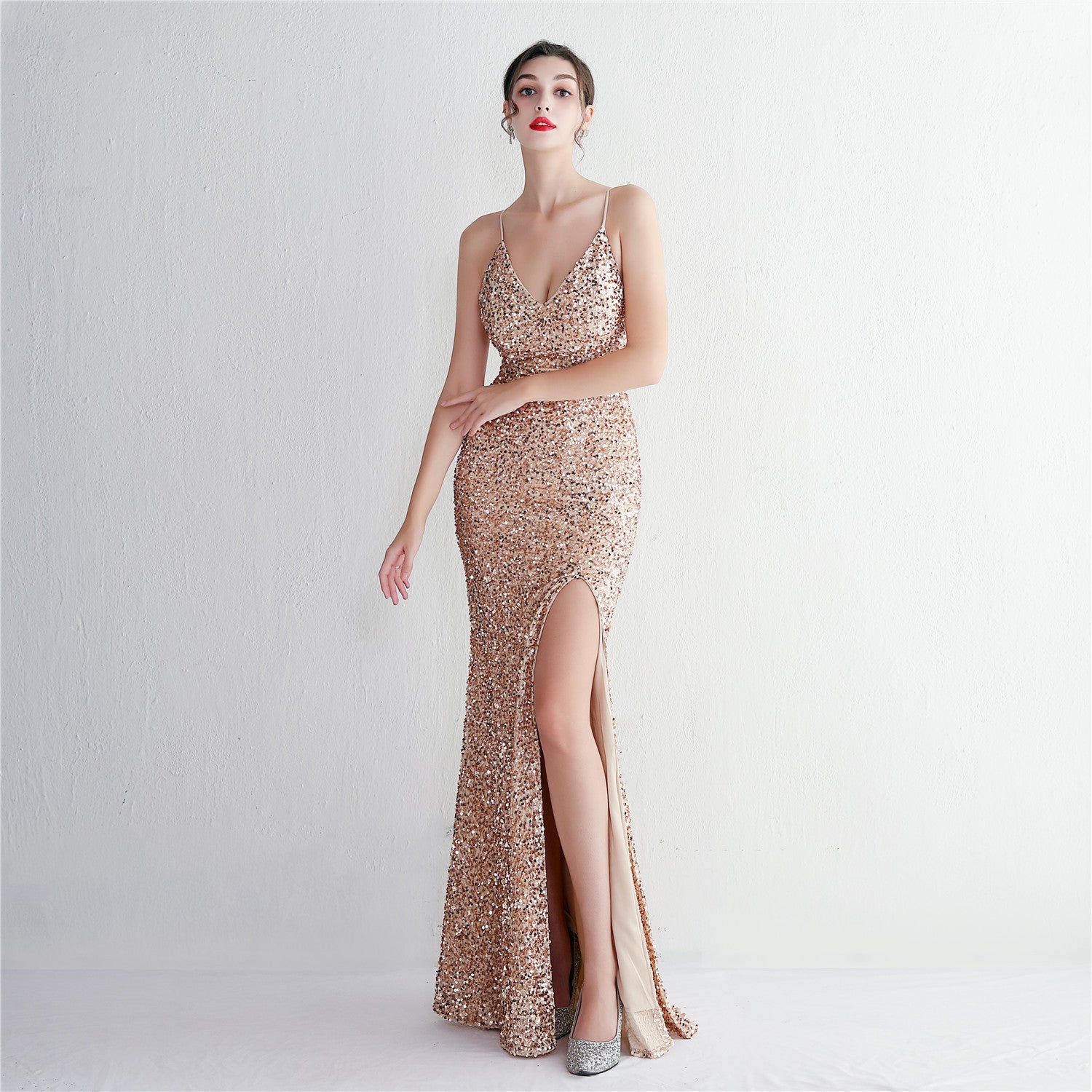 Velvet Sequin Sling Sequin Long Formal Party Slim Evening Dress 10