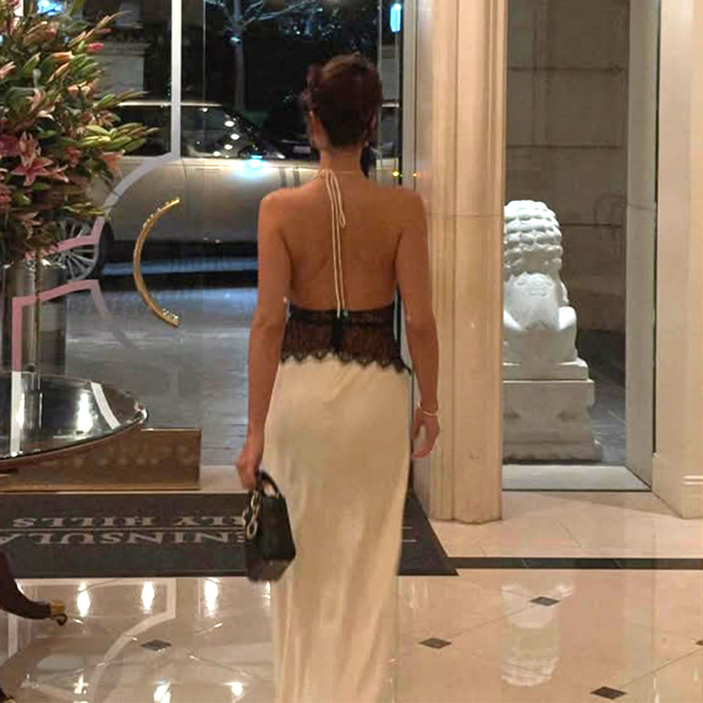 Women Summer V Neck Backless Lace See-Through Sexy Dress 5