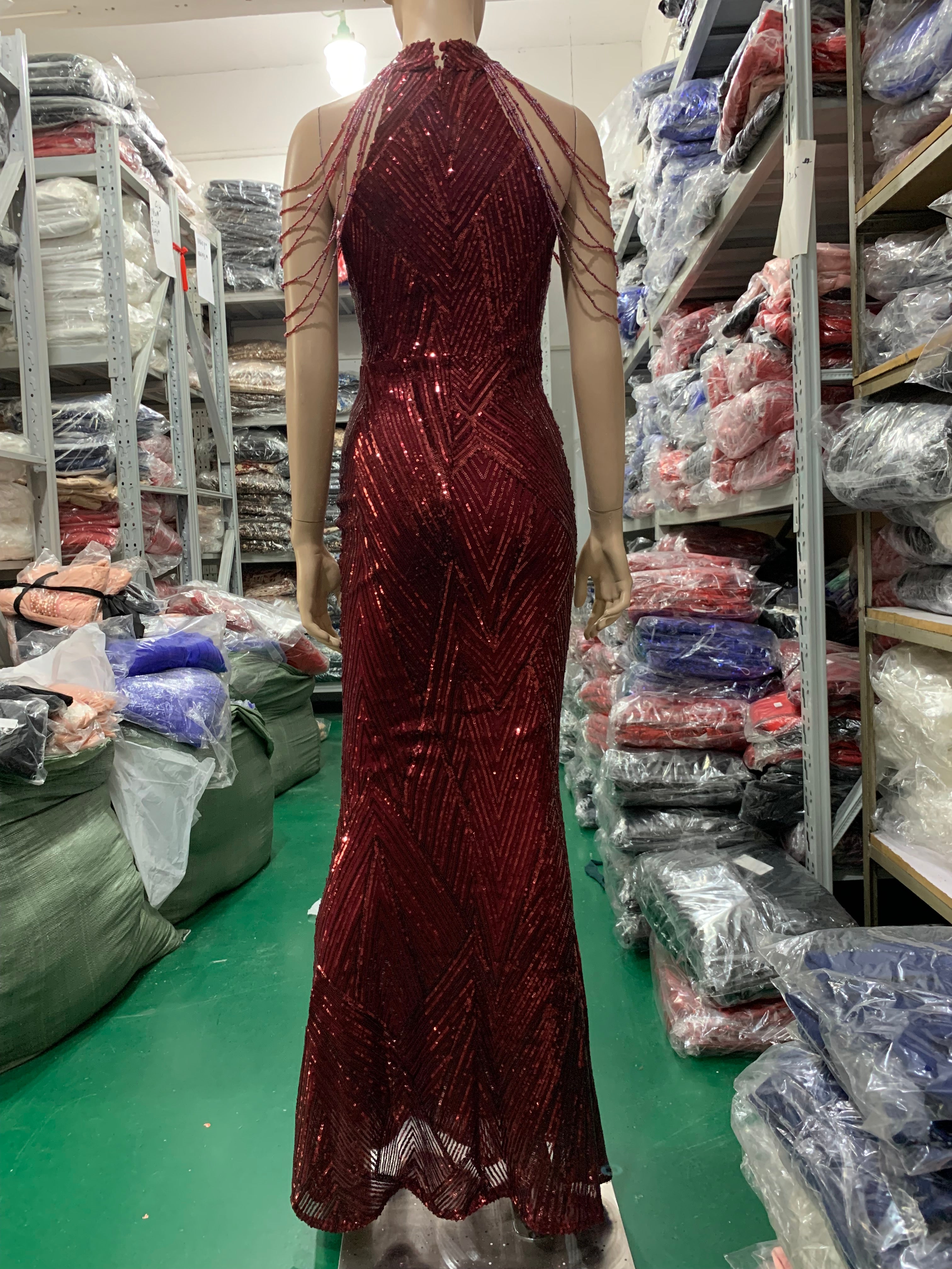 Deep V-Neck Sequined Fishtail Dress Sexy Evening Party Gown 39