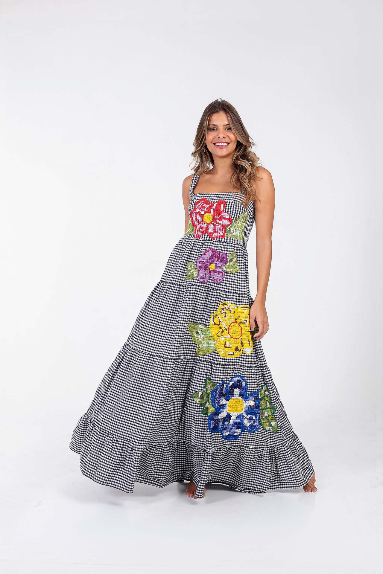 Women Embroidered Pleated Beach Holidays Strap Dress 19