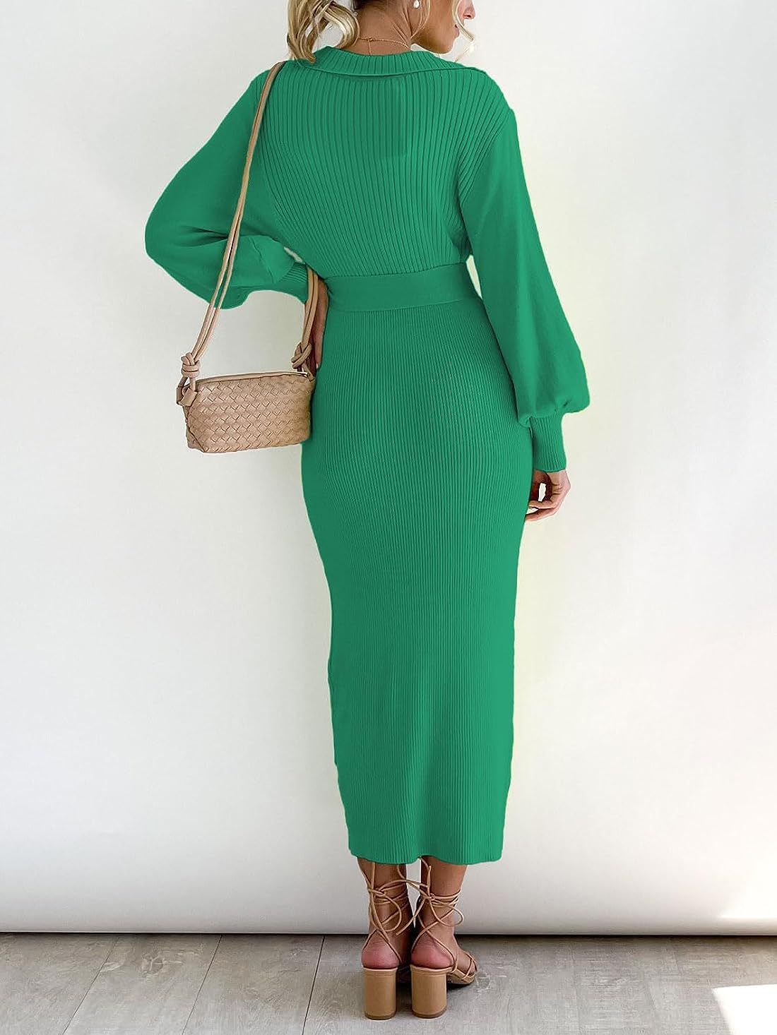 Women's Sweater Dress Elegant Long Sleeve V Neck Sexy Knitting Tight Fitting Dress