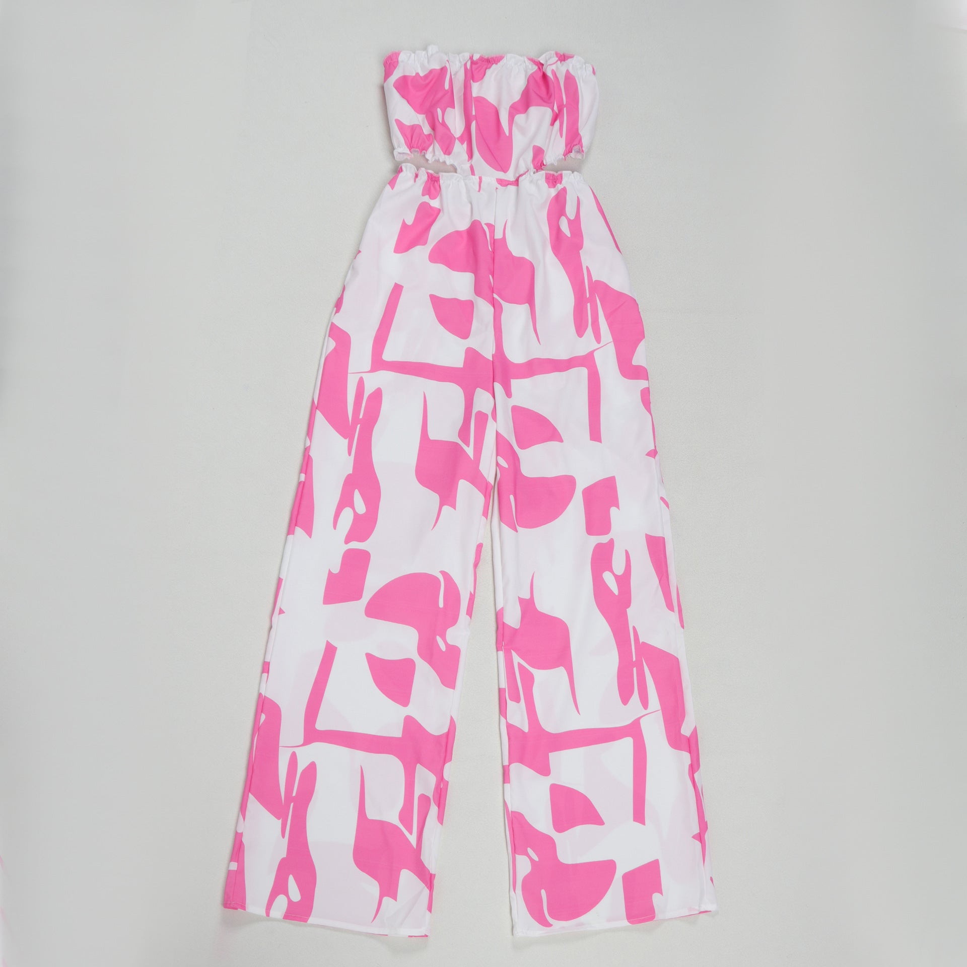 Women Elegant Strapless Printed Wide-leg Jumpsuit 21