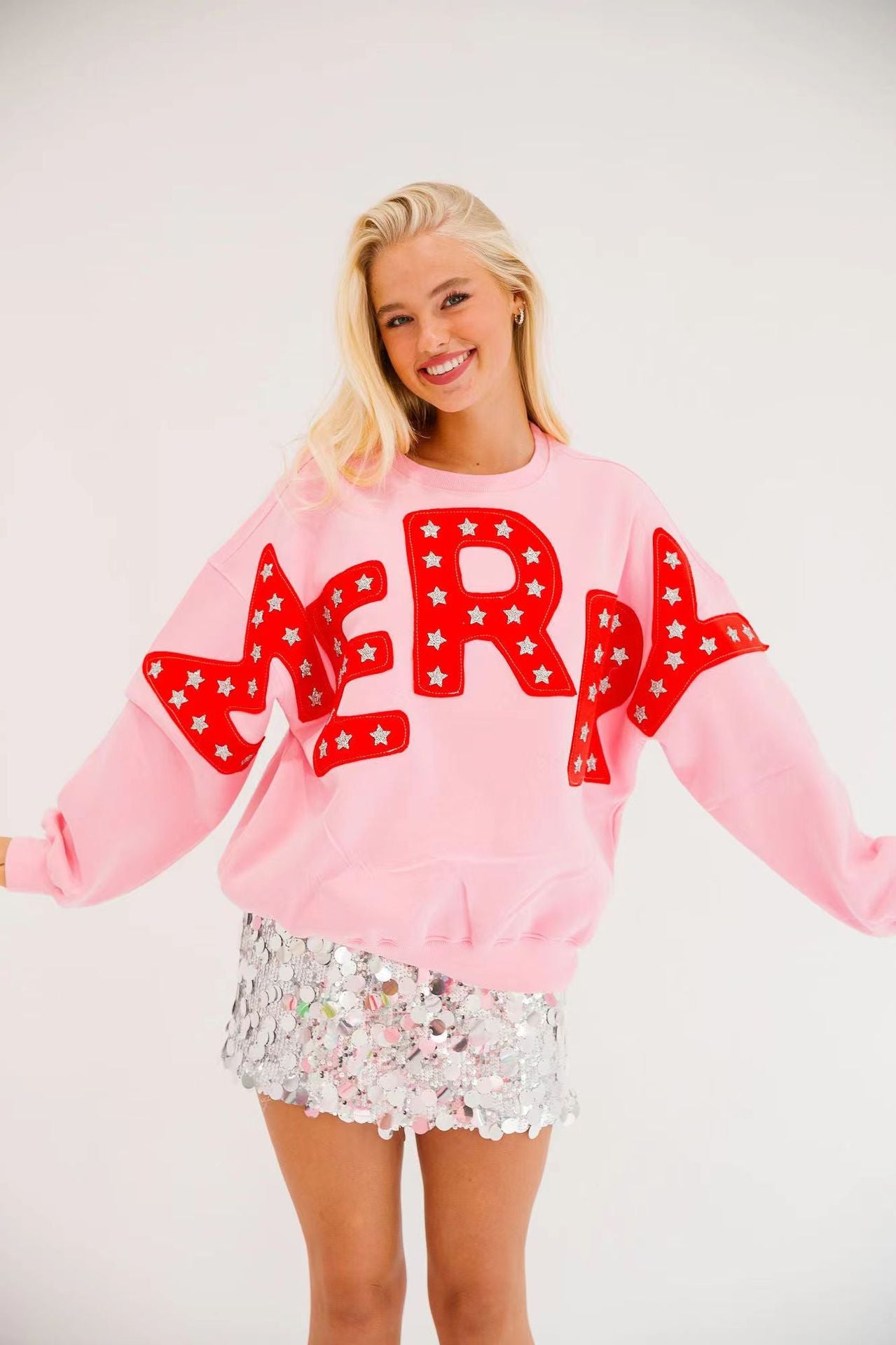 Women Casual Round Neck Letter Loose Long Sleeve Top