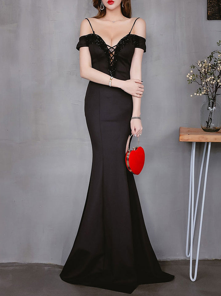 Long length body-fitting bridesmaid evening dress evening party Formal Party host performance annual meeting dress 5