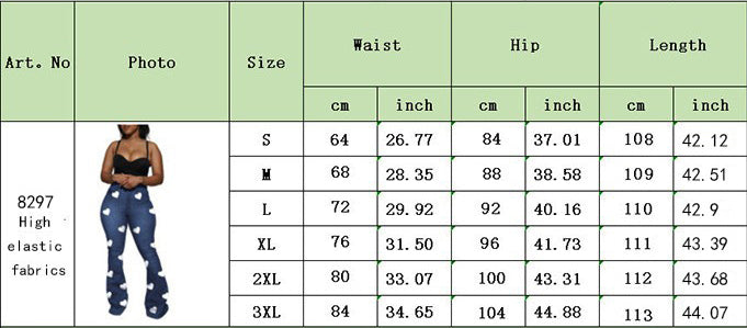 Women's Heart Printed High Waist Women's Bootcut Denim Trousers 7