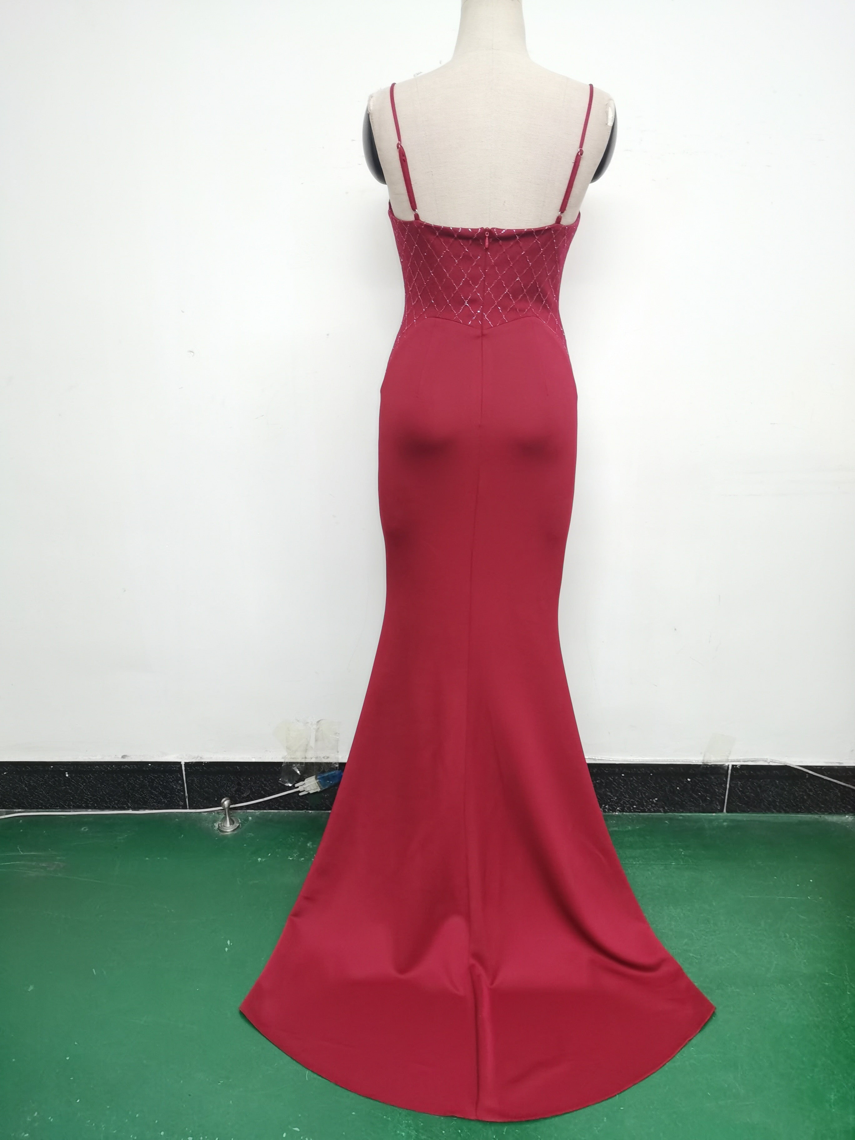 Women Fishbone Lace Sequin Formal Dinner Wedding Fishtail Evening Dress 32