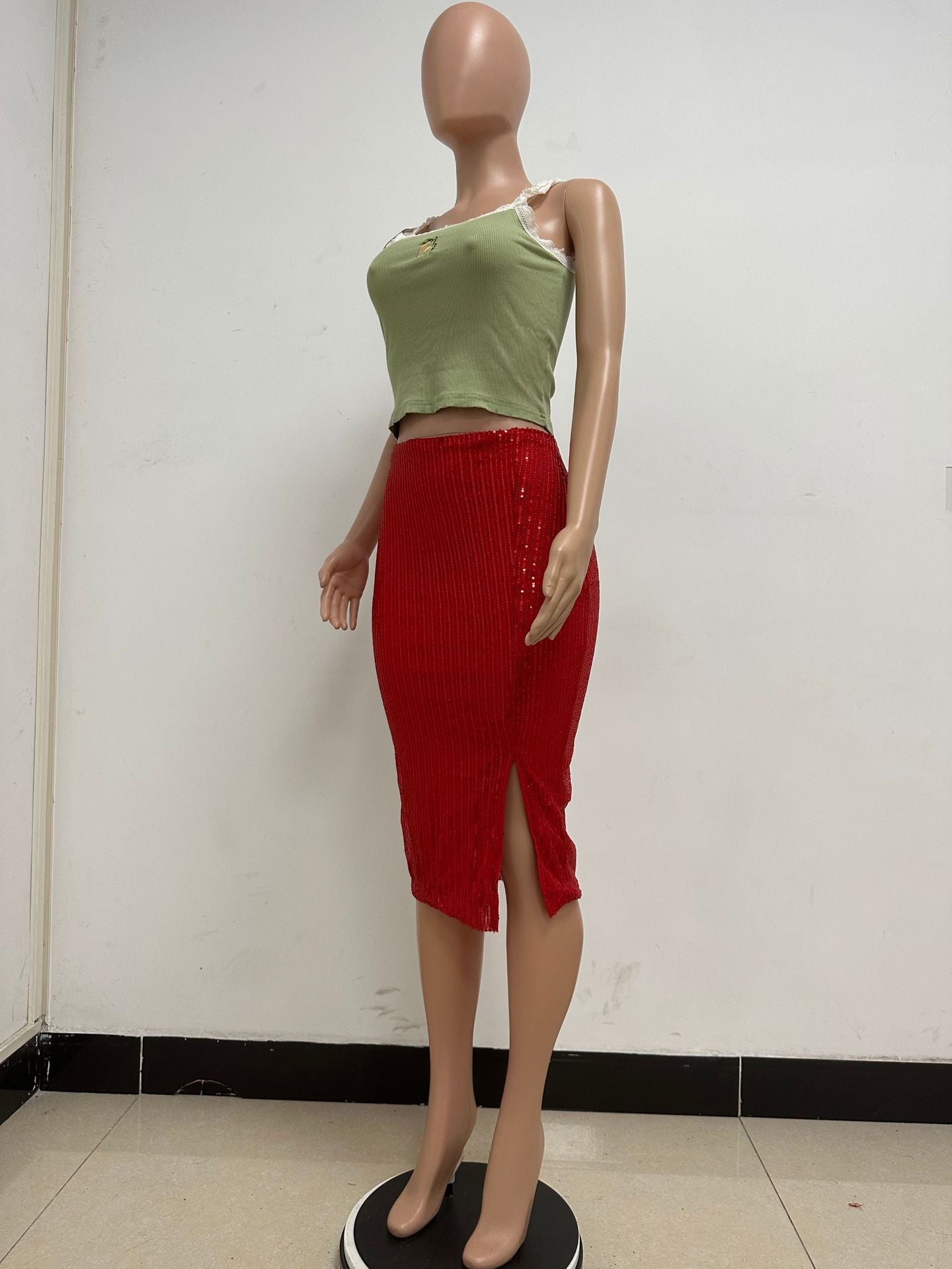 Women Slit Bodycon Sequined Skirt 48