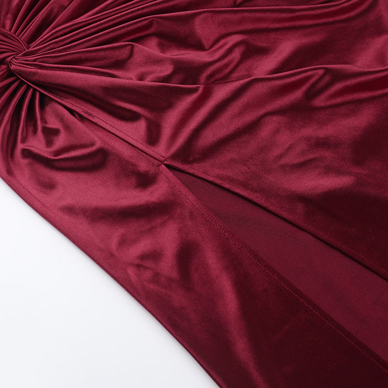 Women Sexy V Neck Satin Slit Strap Dress 19