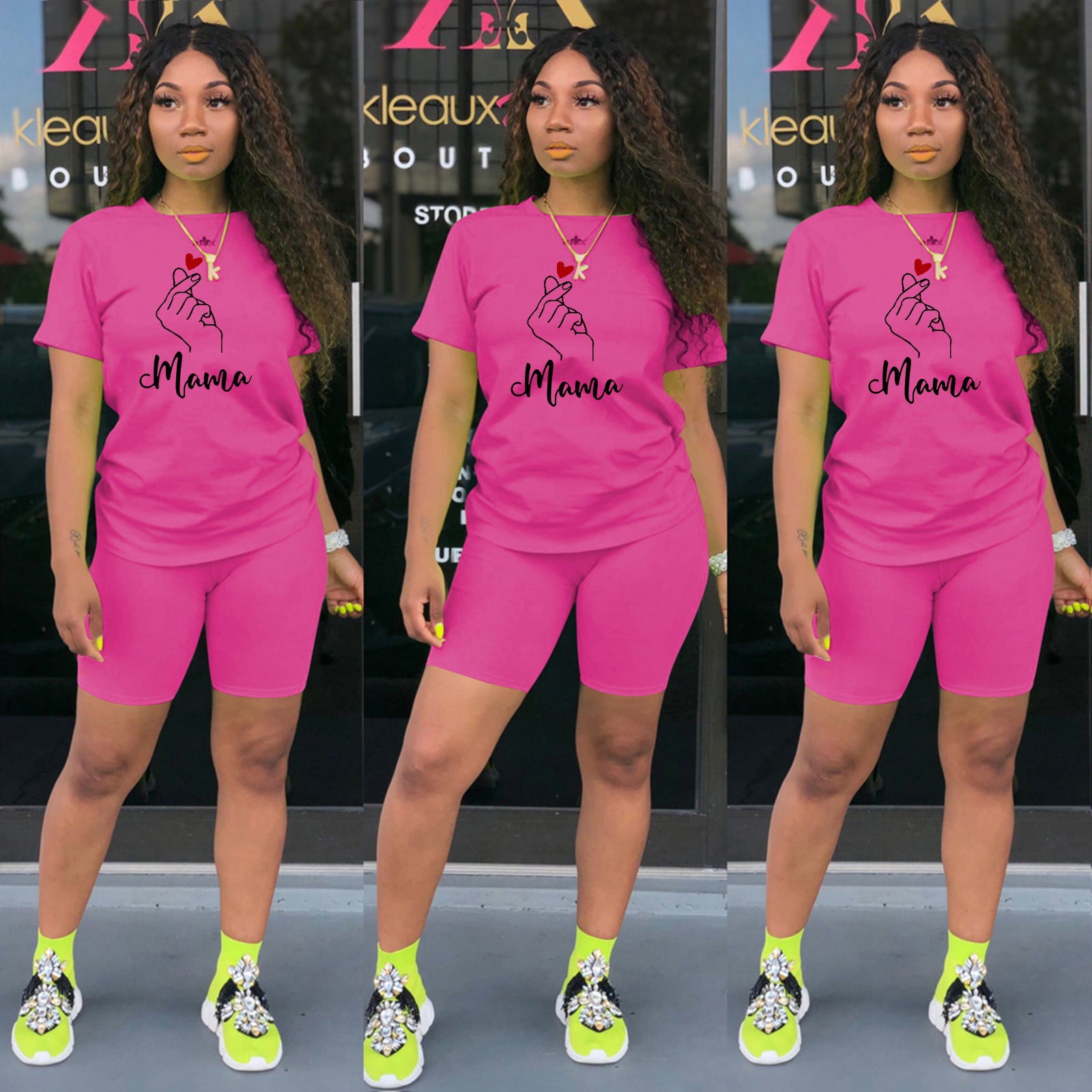 Women's Mother's Day print sports two-piece shorts set 8