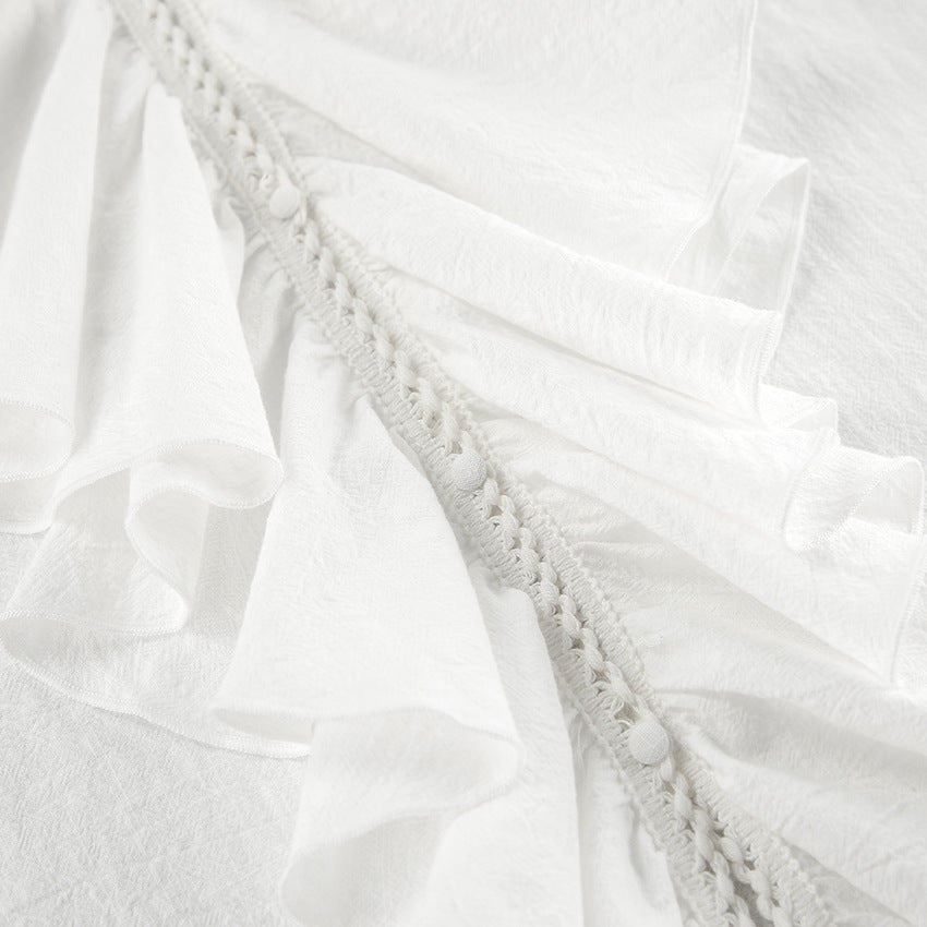 Women Lace Sexy V-Neck Retro Ruffle Shirt 15