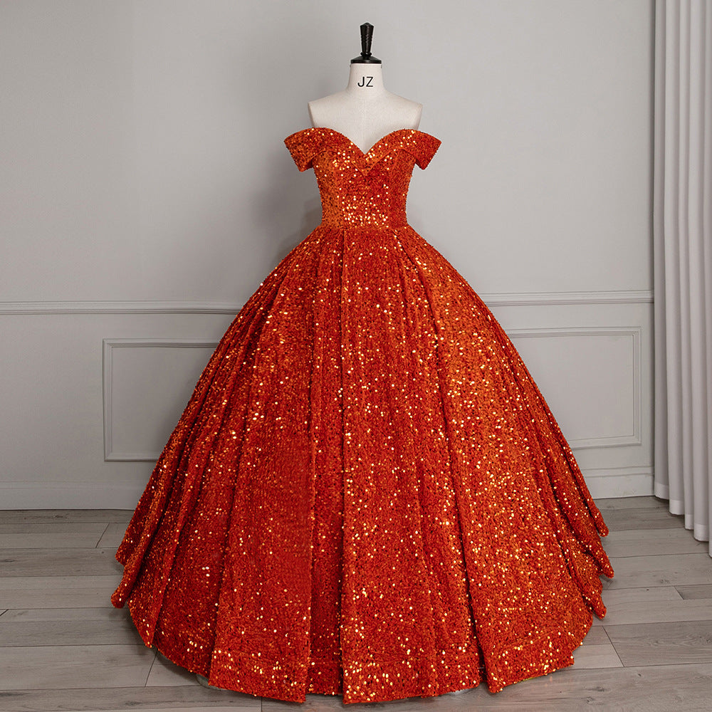 Bride Wedding Dress Women's Sequins Ball Gown Off Shoulder Puffy Evening Dress 26